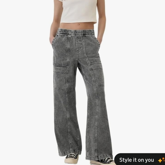 NWT GAP Light Blue Denim High Rise Wide Leg Pants Size L - Picture 2 of 6